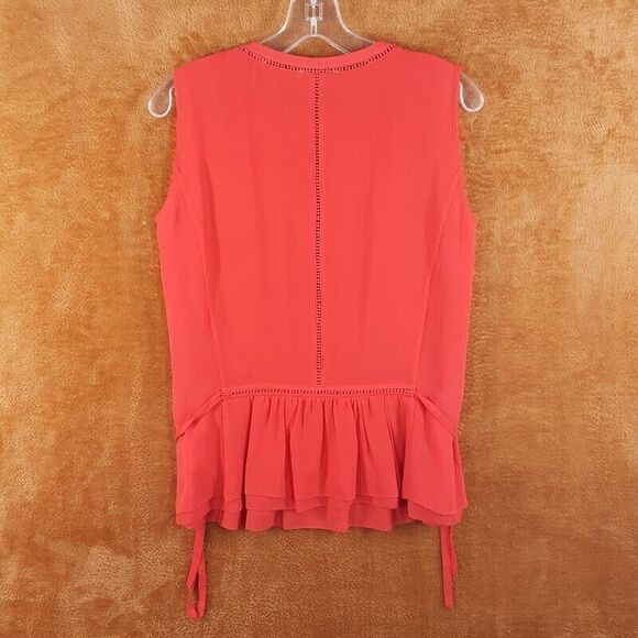 TORY BURCH Womens Top Size 0 Red Blouse Keyhole Silk Sleeveless Perforated - Picture 5 of 8